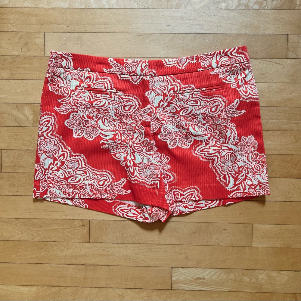 Willi Smith Cotton Spandex Blend Waffle Texture Chino Shorts Orange/Coral White